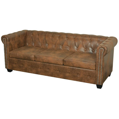 3-Seat Brown Leather Sofa