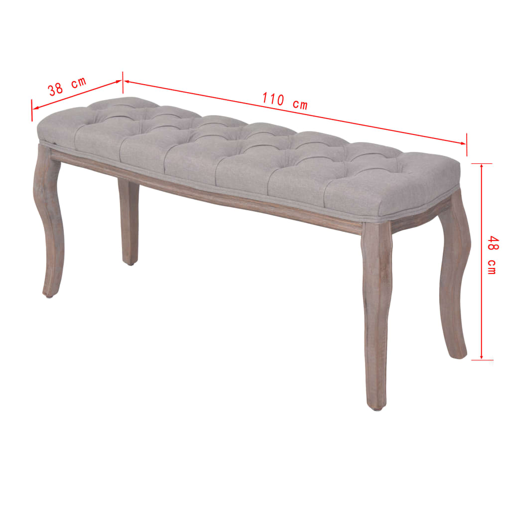 Bench Linen Solid Wood 110x38x48 cm Grey