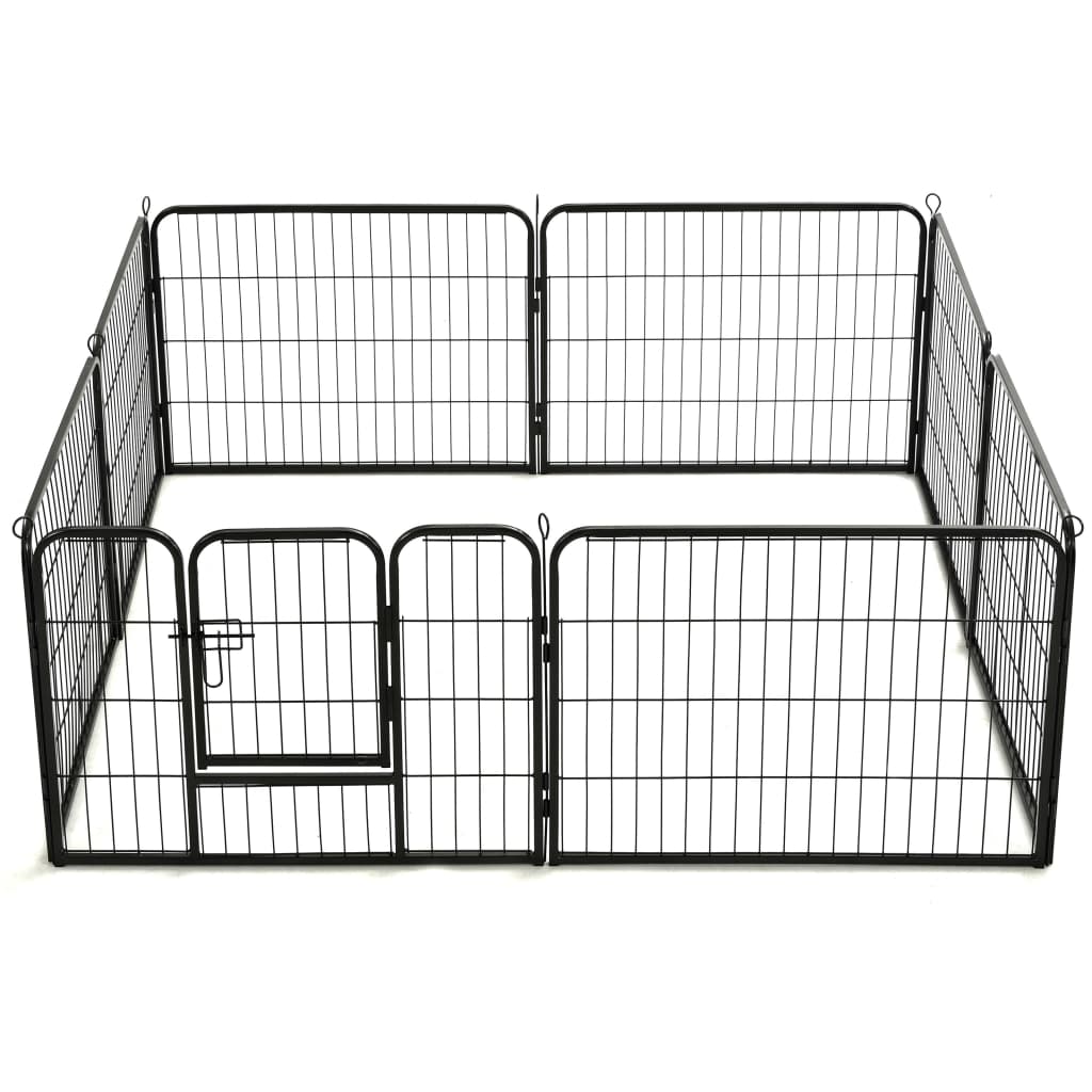 Dog Playpen 8 Panels Steel 80x60 cm Black