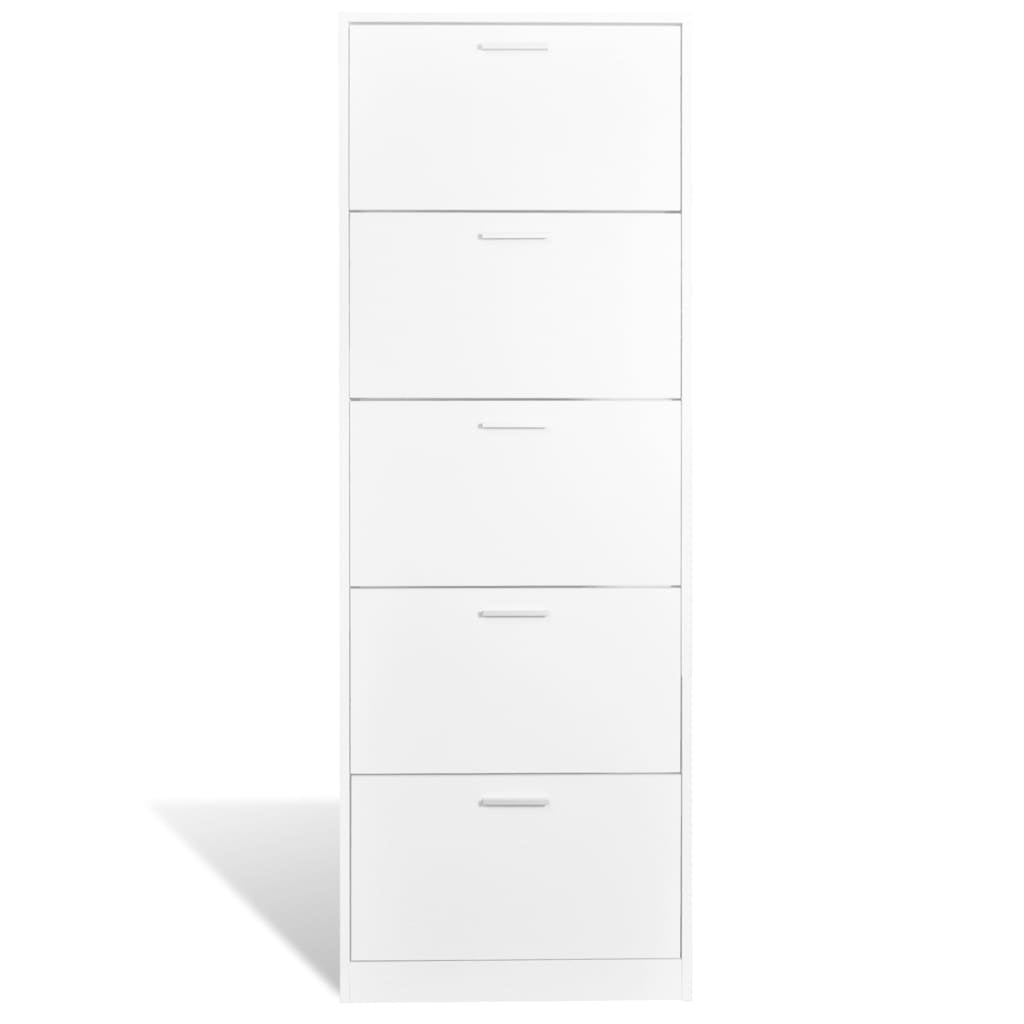 White Wooden Shoe Cabinet with 5 Compartments