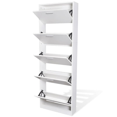 White Wooden Shoe Cabinet with 5 Compartments