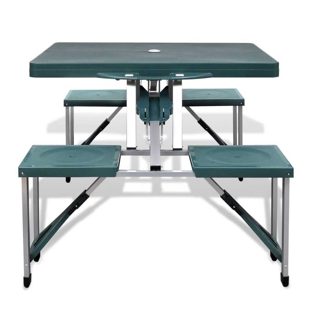 Foldable Camping Table Set with 4 Stools Aluminium Extra Light Green