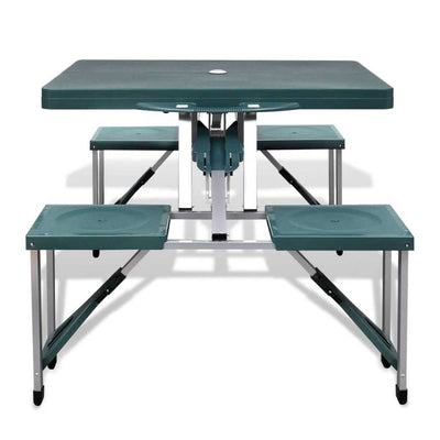 Foldable Camping Table Set with 4 Stools Aluminium Extra Light Green