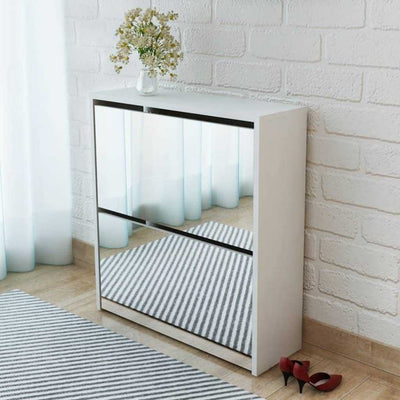 Shoe Cabinet 2-Layer Mirror White 63x17x67 cm