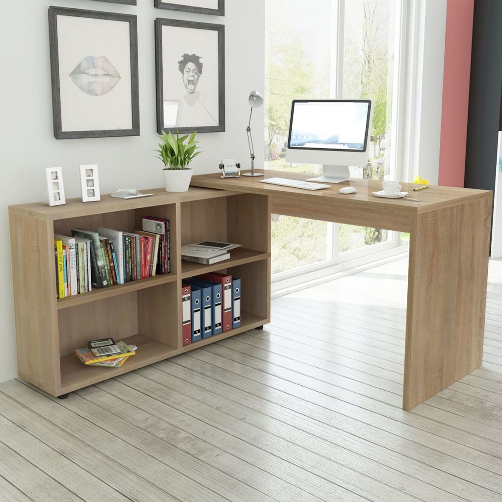 Corner Desk 4 Shelves Oak