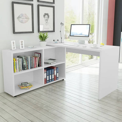 Corner Desk 4 Shelves White