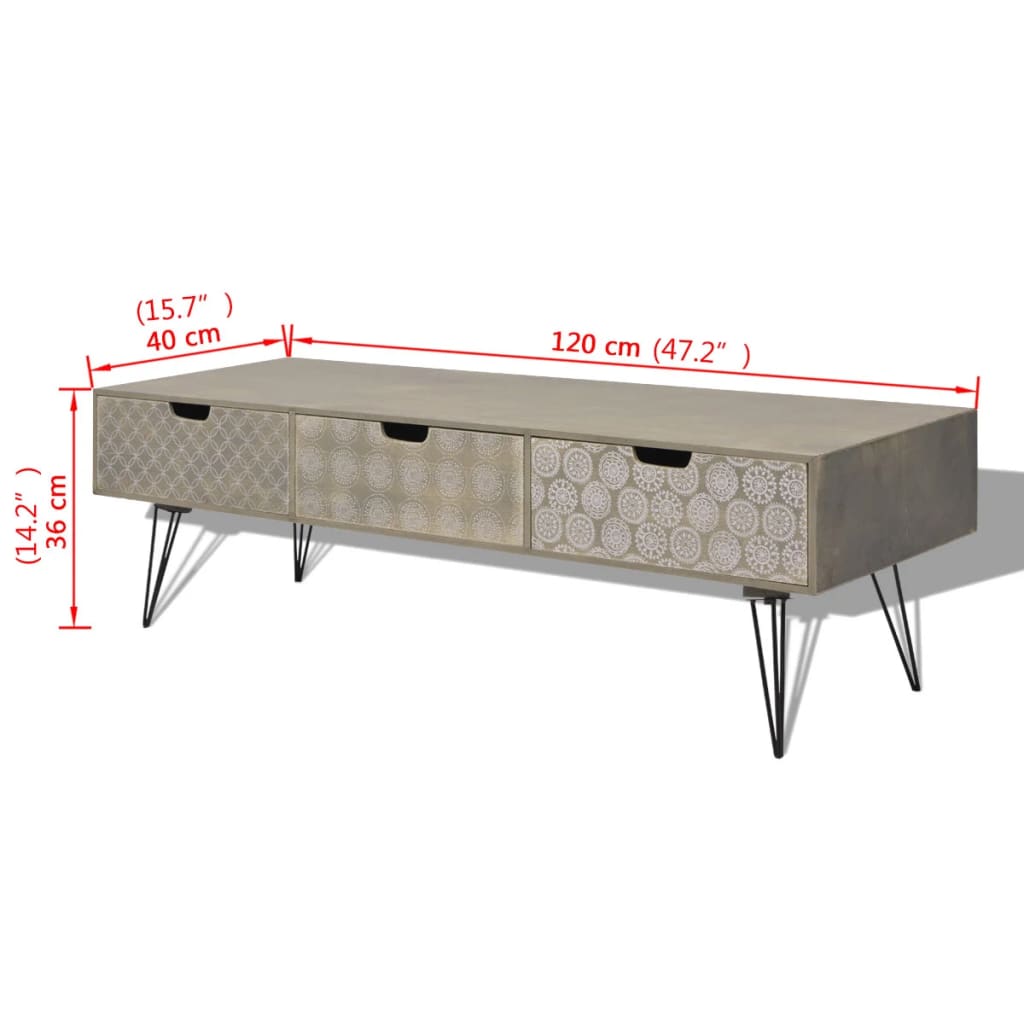 TV Cabinet with 3 Drawers 120x40x36 cm Grey