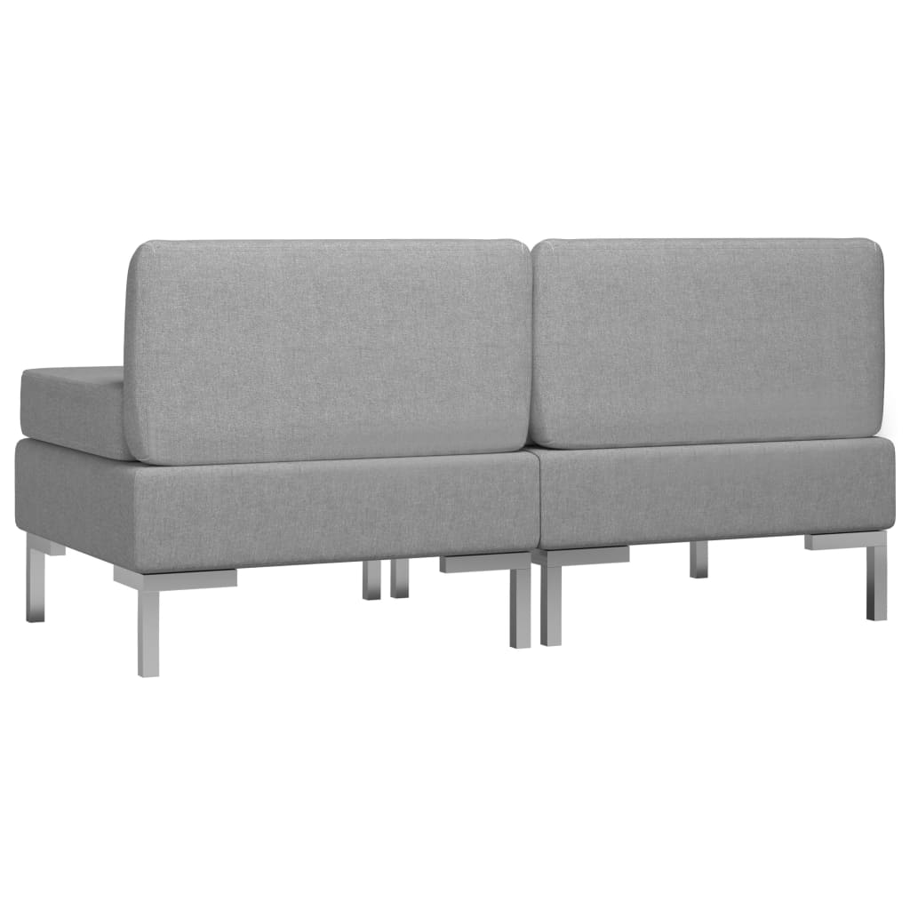 Sectional Middle Sofas 2 pcs with Cushions Fabric Light Grey