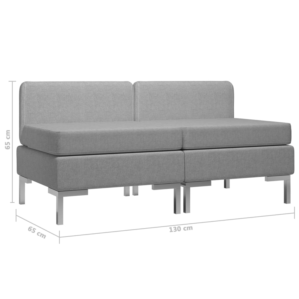 Sectional Middle Sofas 2 pcs with Cushions Fabric Light Grey