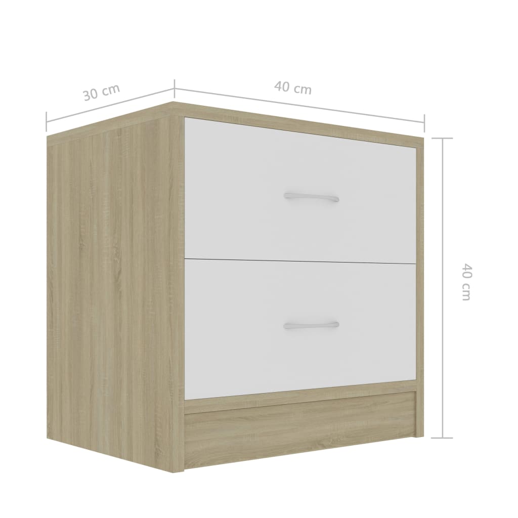 Bedside Cabinets 2 pcs White and Sonoma Oak 40x30x40 cm Chipboard