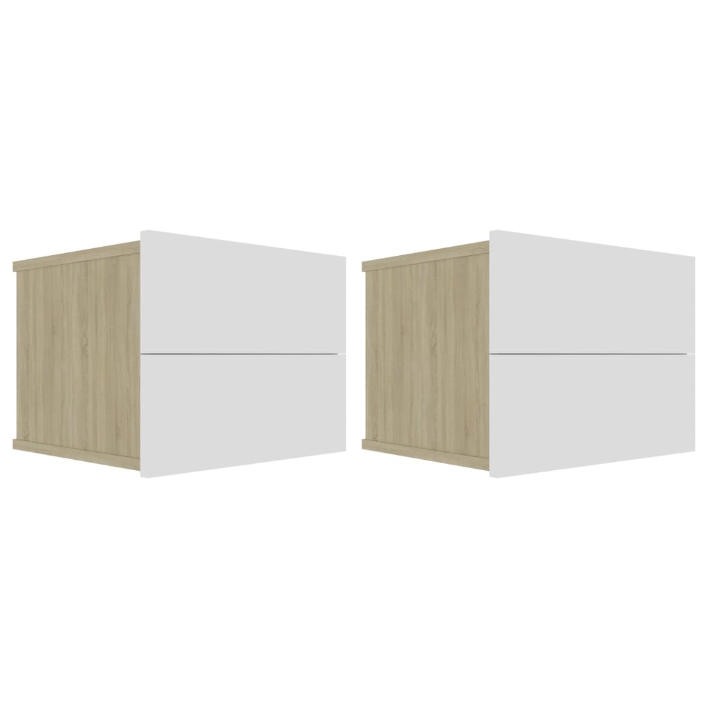Bedside Cabinets 2 pcs White and Sonoma Oak 40x30x30 cm Chipboard