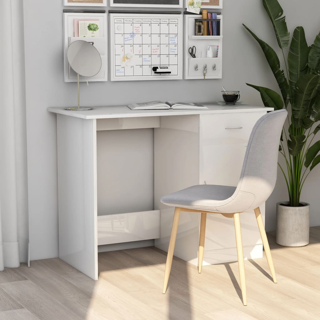 Desk High Gloss White 100x50x76 cm Chipboard