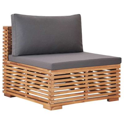 Garden Middle Sofa with Grey Cushion Solid Teak Wood