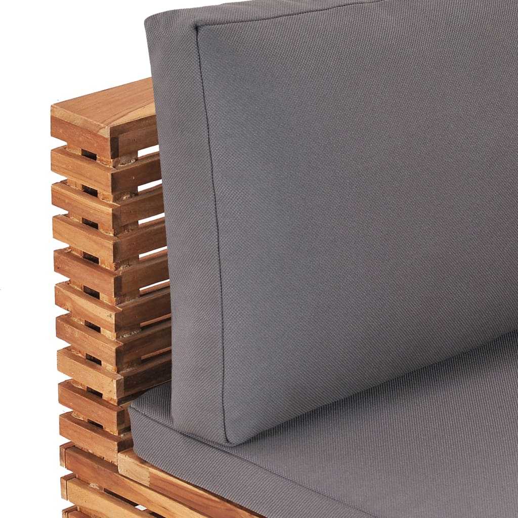 Garden Middle Sofa with Grey Cushion Solid Teak Wood