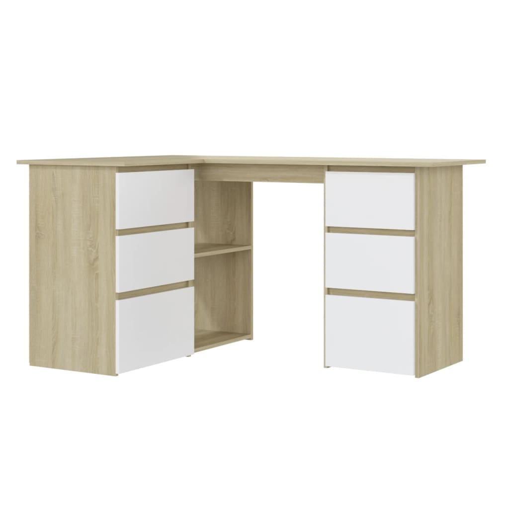 Corner Desk White and Sonoma Oak 145x100x76 cm Chipboard
