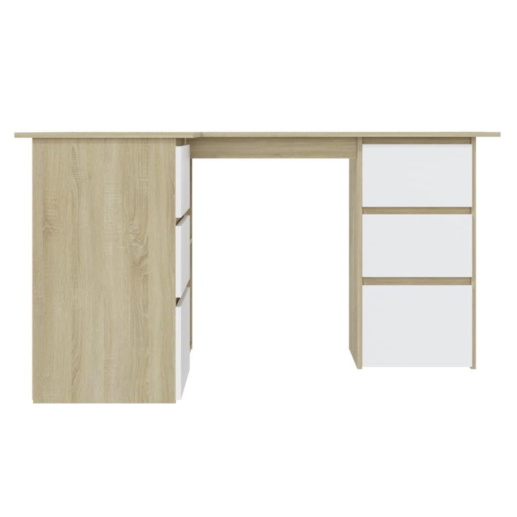 Corner Desk White and Sonoma Oak 145x100x76 cm Chipboard