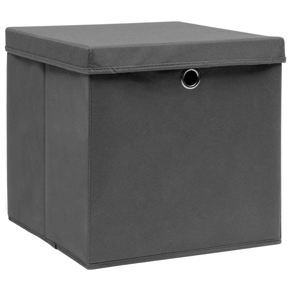 Storage Boxes with Lids 4 pcs Grey 32x32x32 cm Fabric