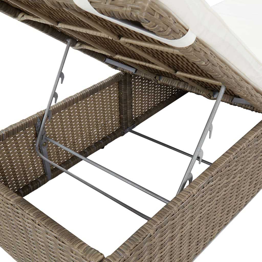 Sunlounger Poly Rattan Brown and Cream White
