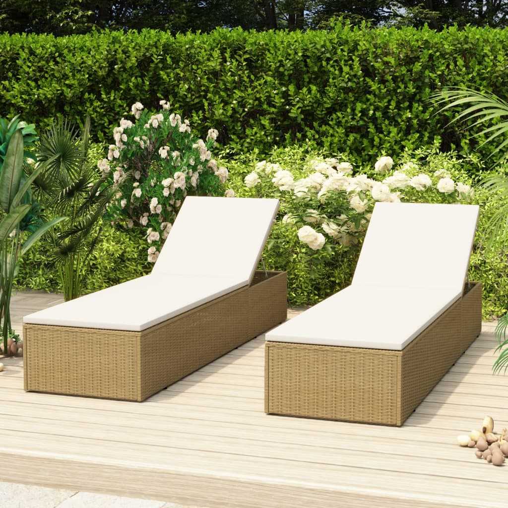Sunlounger Poly Rattan Brown and Cream White