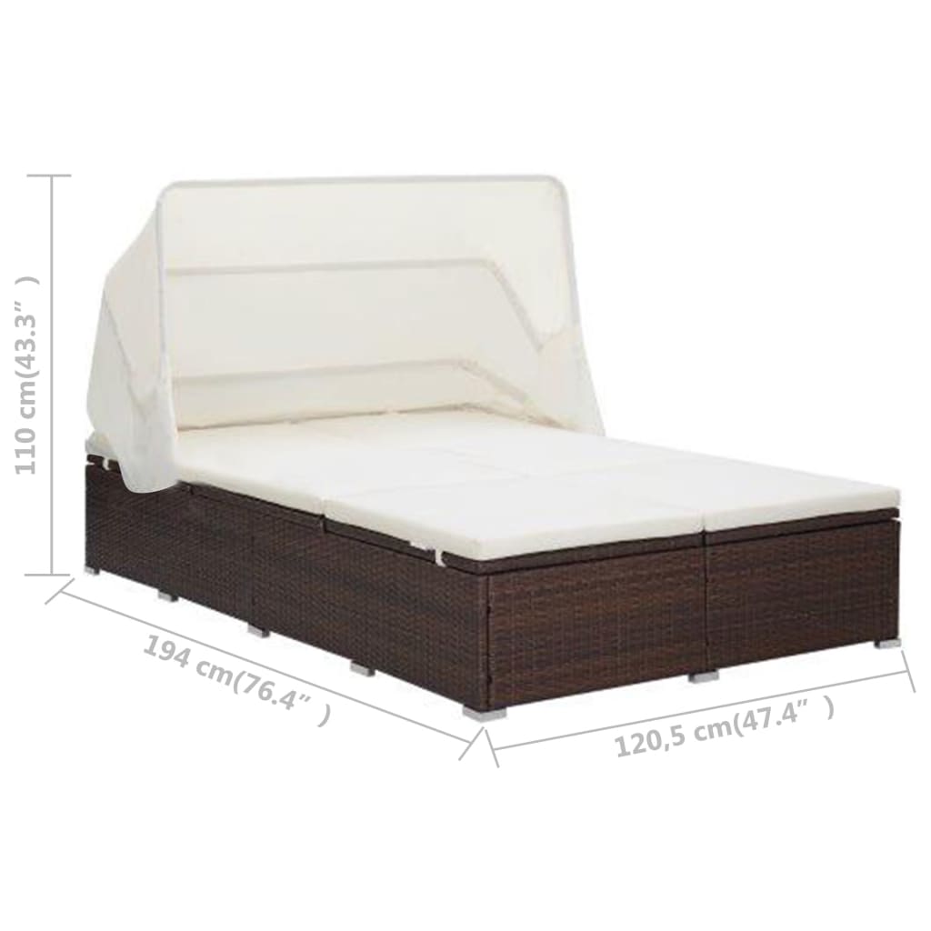 2-Person Sunbed with Cushion Poly Rattan Brown