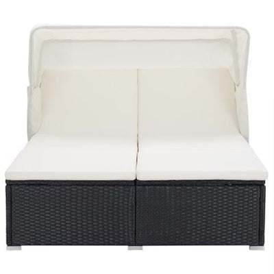 2-Person Sunbed with Cushion Poly Rattan Black