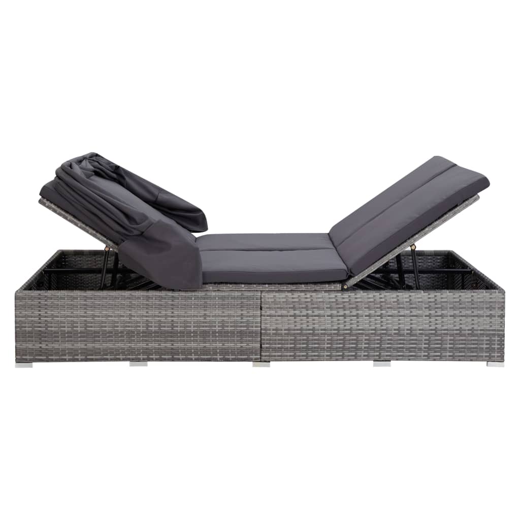 2-Person Sunbed with Cushion Poly Rattan Grey