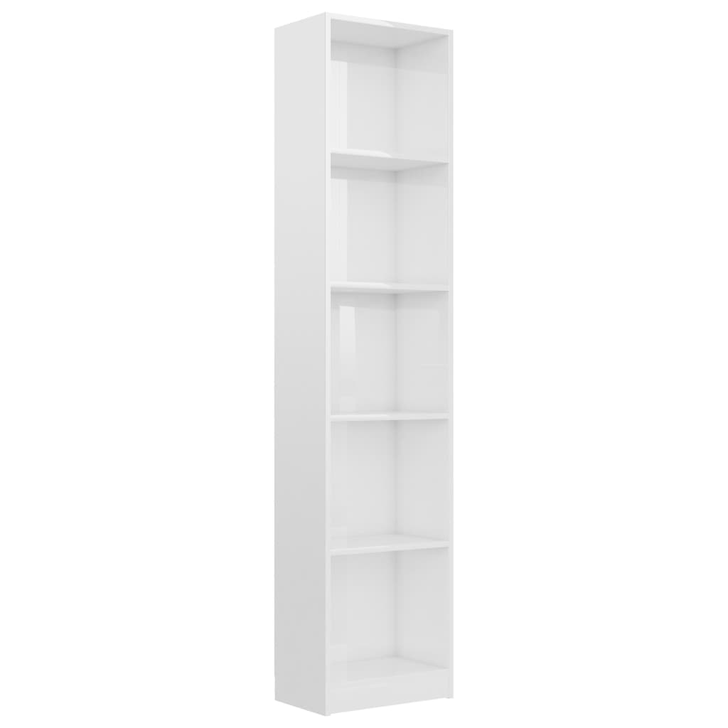 5-Tier Book Cabinet High Gloss White 40x24x175 cm Chipboard