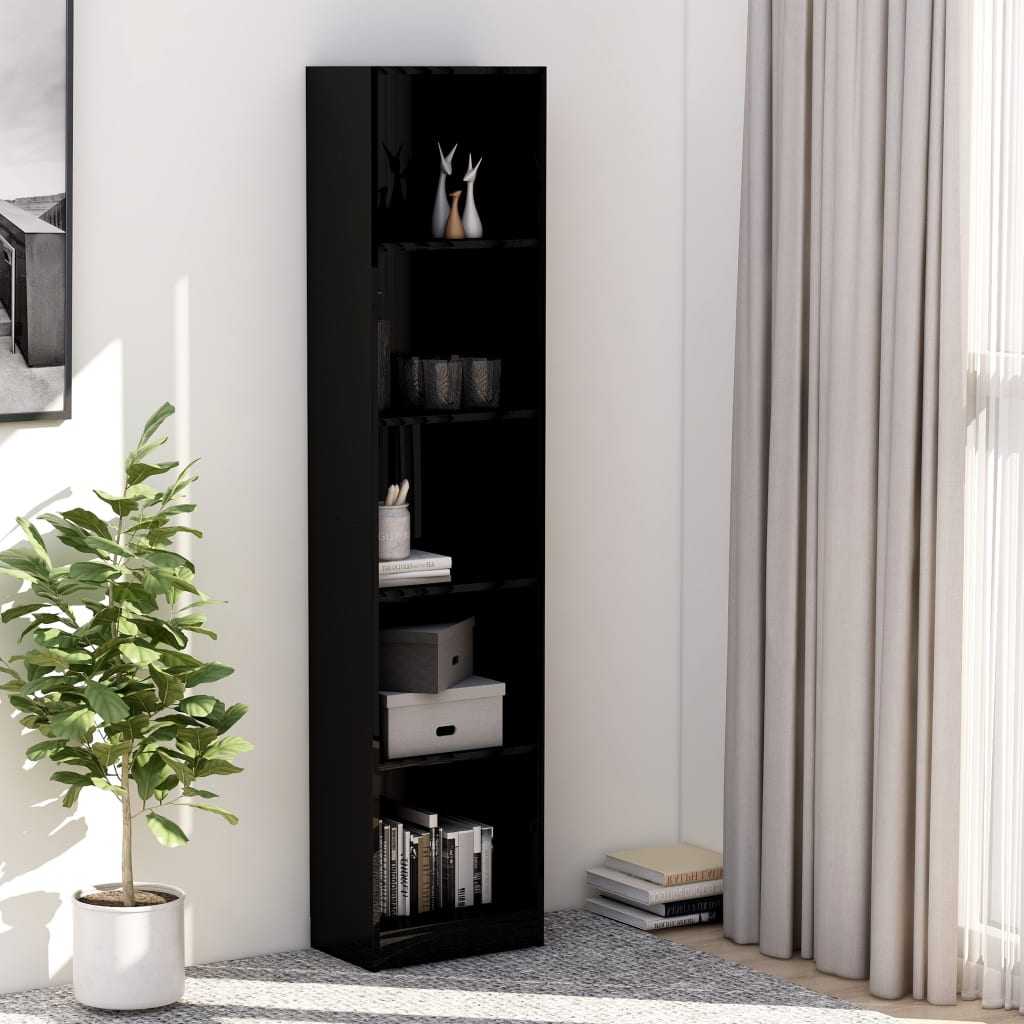 5-Tier Book Cabinet High Gloss Black 40x24x175 cm Chipboard
