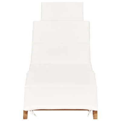 Folding Sun Lounger with Cream White Cushion Solid Teak Wood