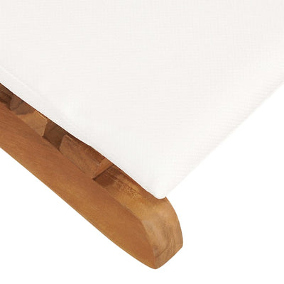 Folding Sun Lounger with Cream White Cushion Solid Teak Wood