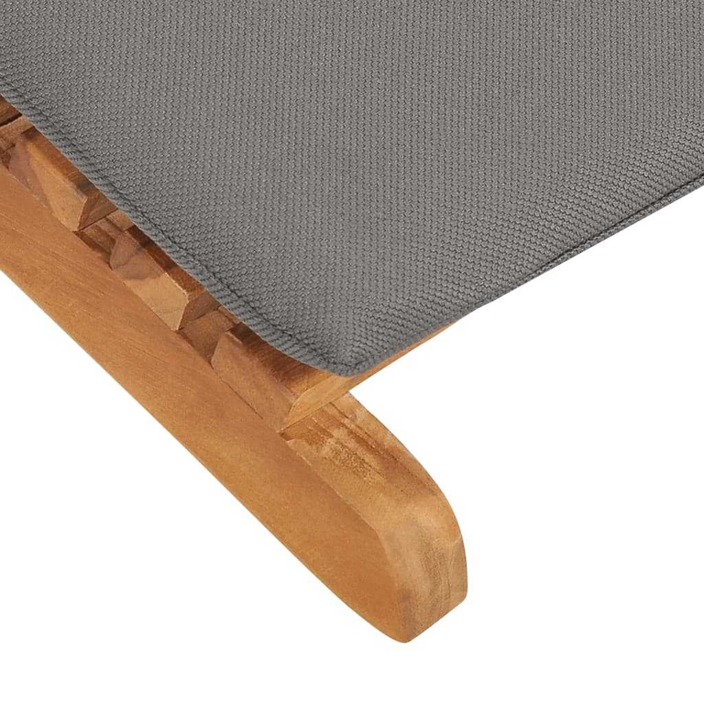 Folding Sun Lounger with Dark Grey Cushion Solid Teak Wood