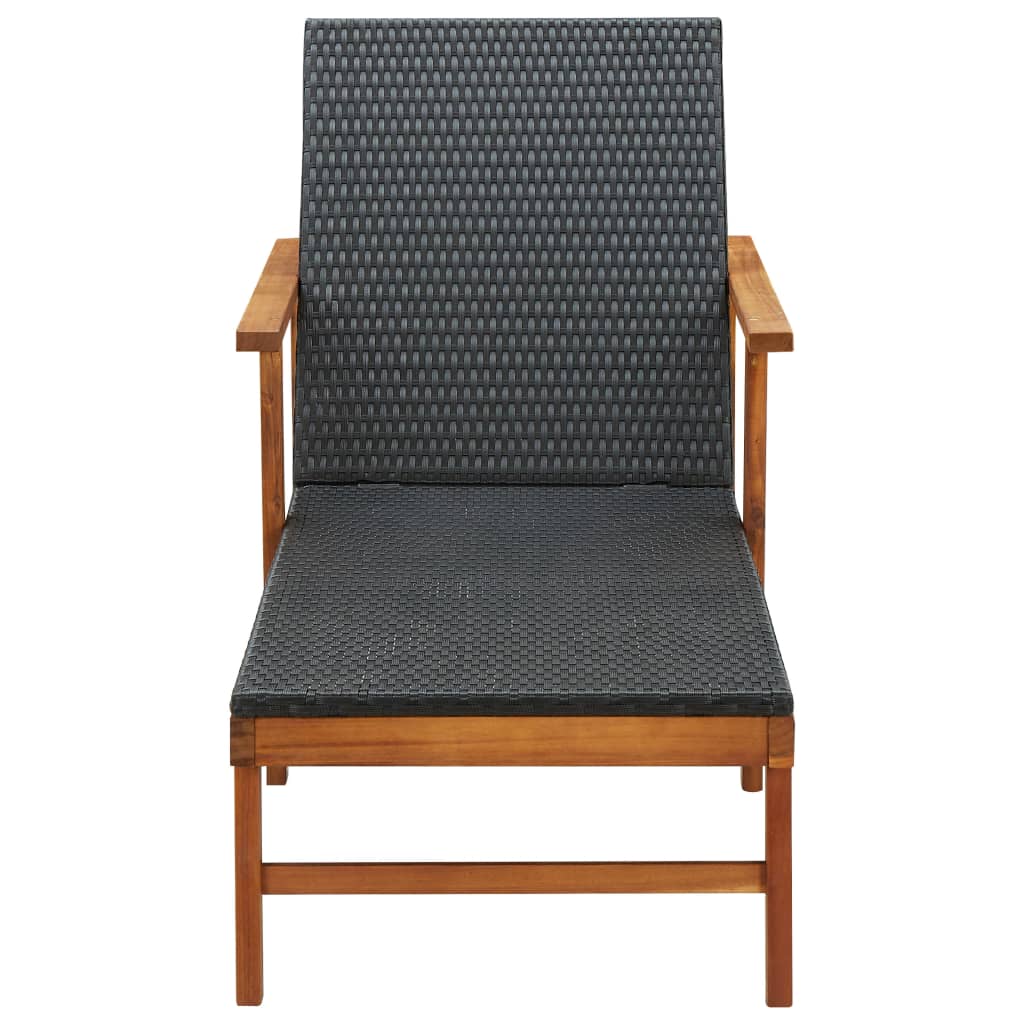 Sun Lounger Poly Rattan and Solid Acacia Wood Black