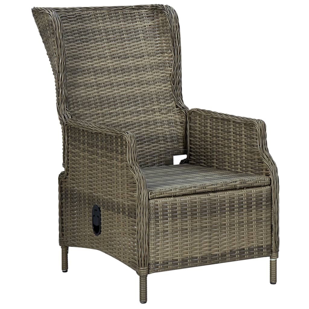 Reclining Garden Chair with Cushions Poly Rattan Brown