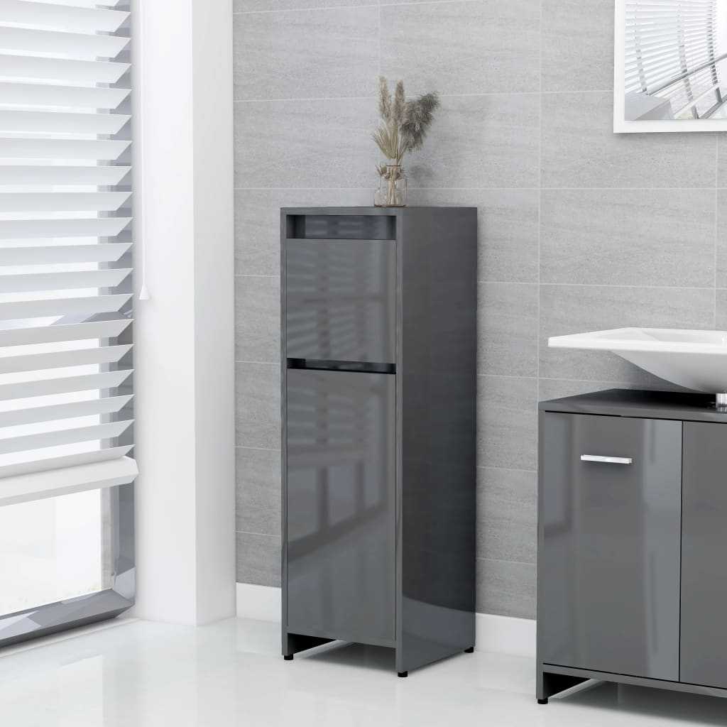 3 Piece Bathroom Furniture Set High Gloss Grey Chipboard