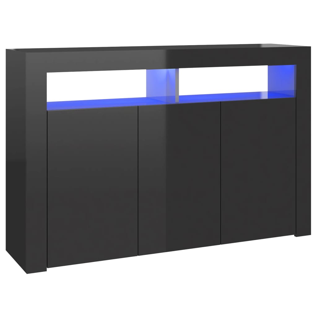 Sideboard with LED Lights High Gloss Black 115.5x30x75 cm