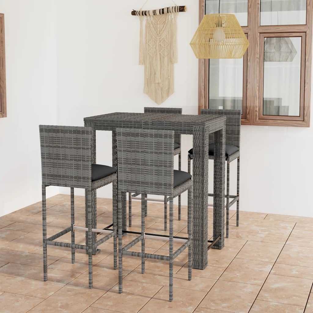 5 Piece Outdoor Bar Set with Cushions Poly Rattan Grey