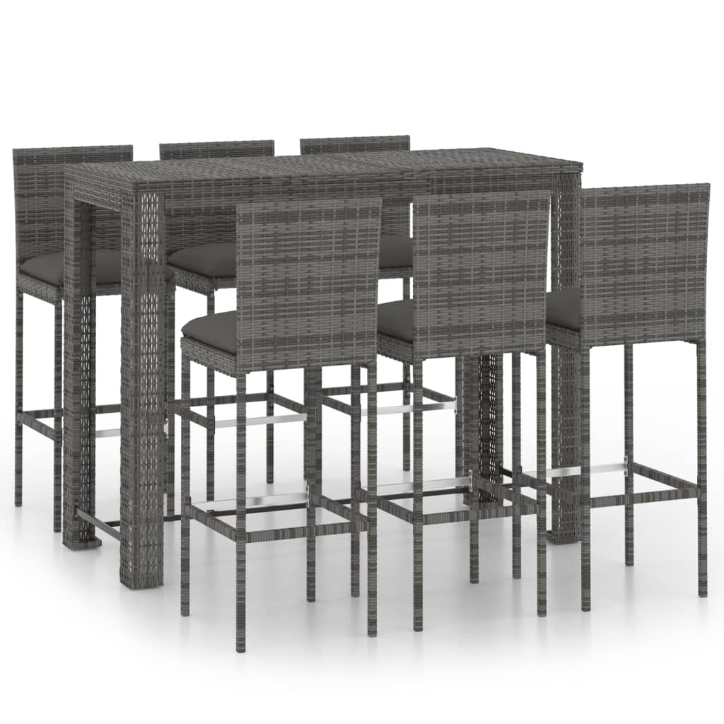 7 Piece Outdoor Bar Set with Anthracite Cushions Poly Rattan