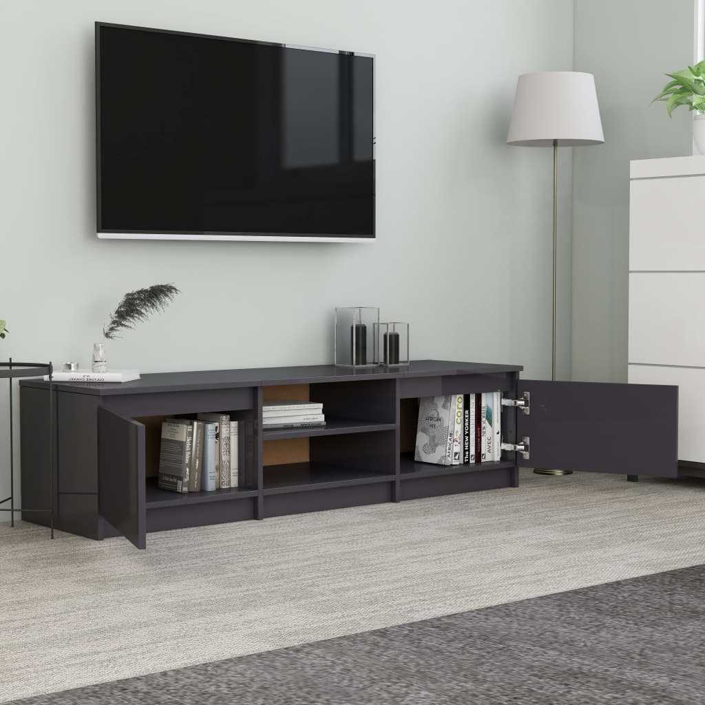 TV Cabinet High Gloss Grey 140x40x35.5 cm Chipboard
