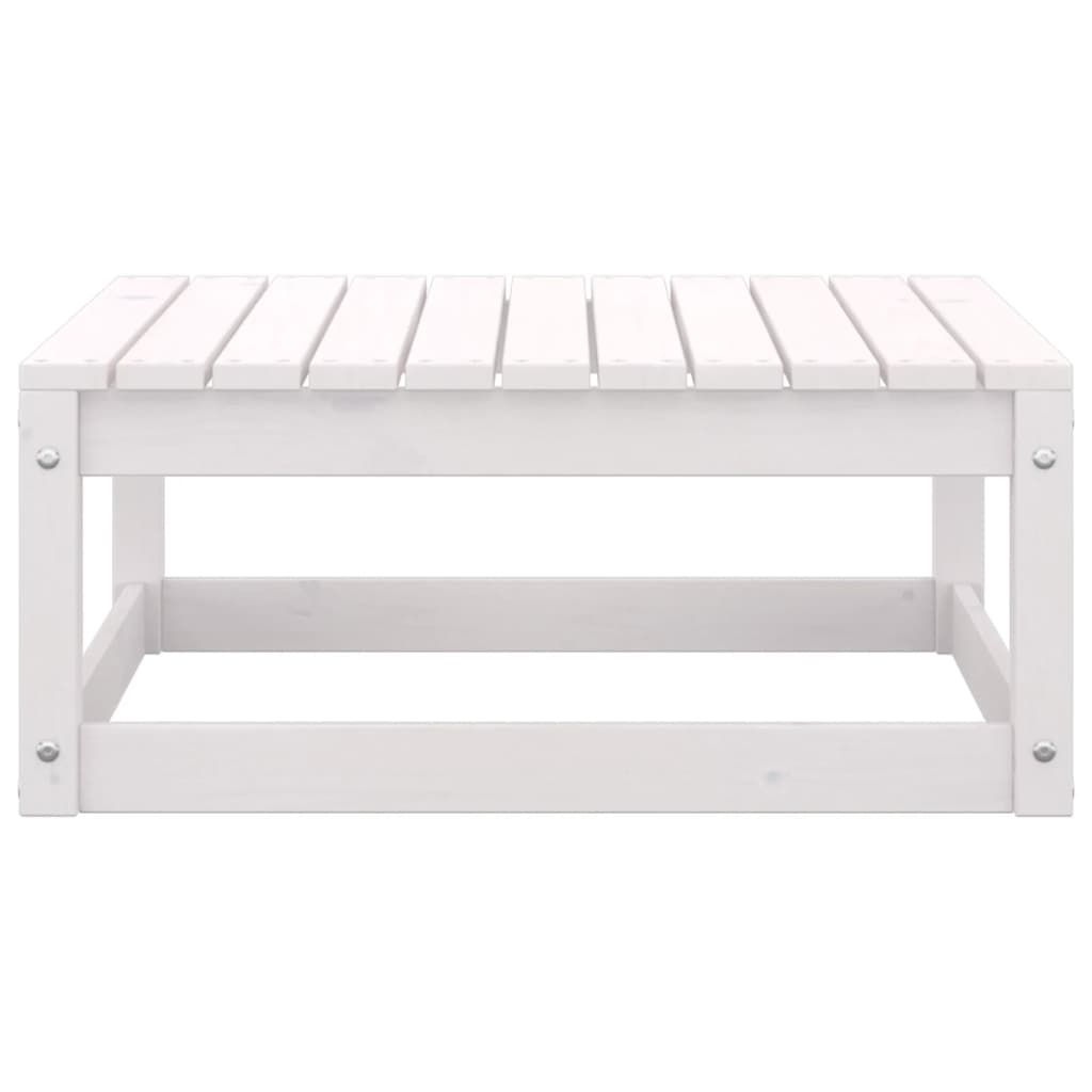 Garden Footstool with Cushion White Solid Pinewood