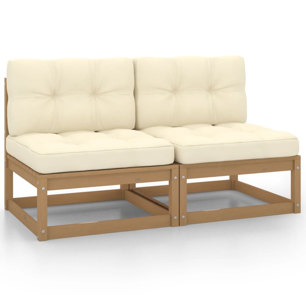 Garden Middle Sofas with Cream Cushions 2 pcs Solid Pinewood