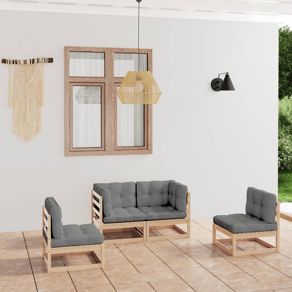 4 Piece Garden Lounge Set with Cushions Solid Pinewood