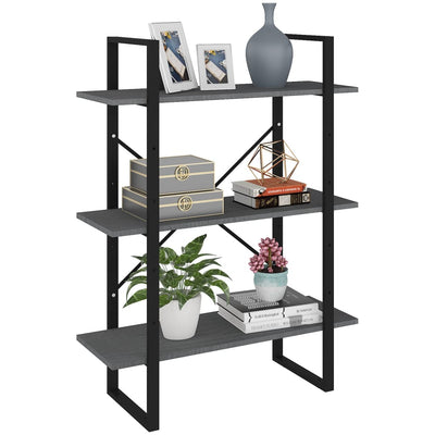 3-Tier Book Cabinet Grey 80x30x105 cm Solid Pine Wood