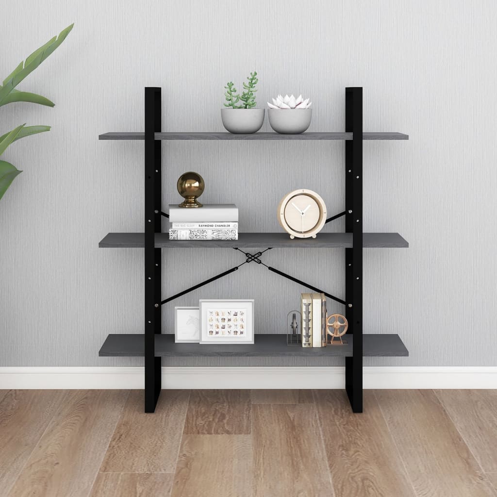 3-Tier Book Cabinet Grey 100x30x105 cm Solid Pine Wood