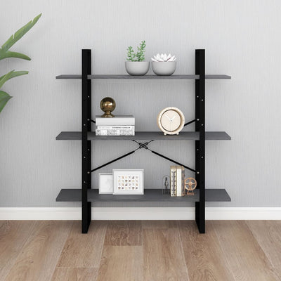 3-Tier Book Cabinet Grey 100x30x105 cm Solid Pine Wood