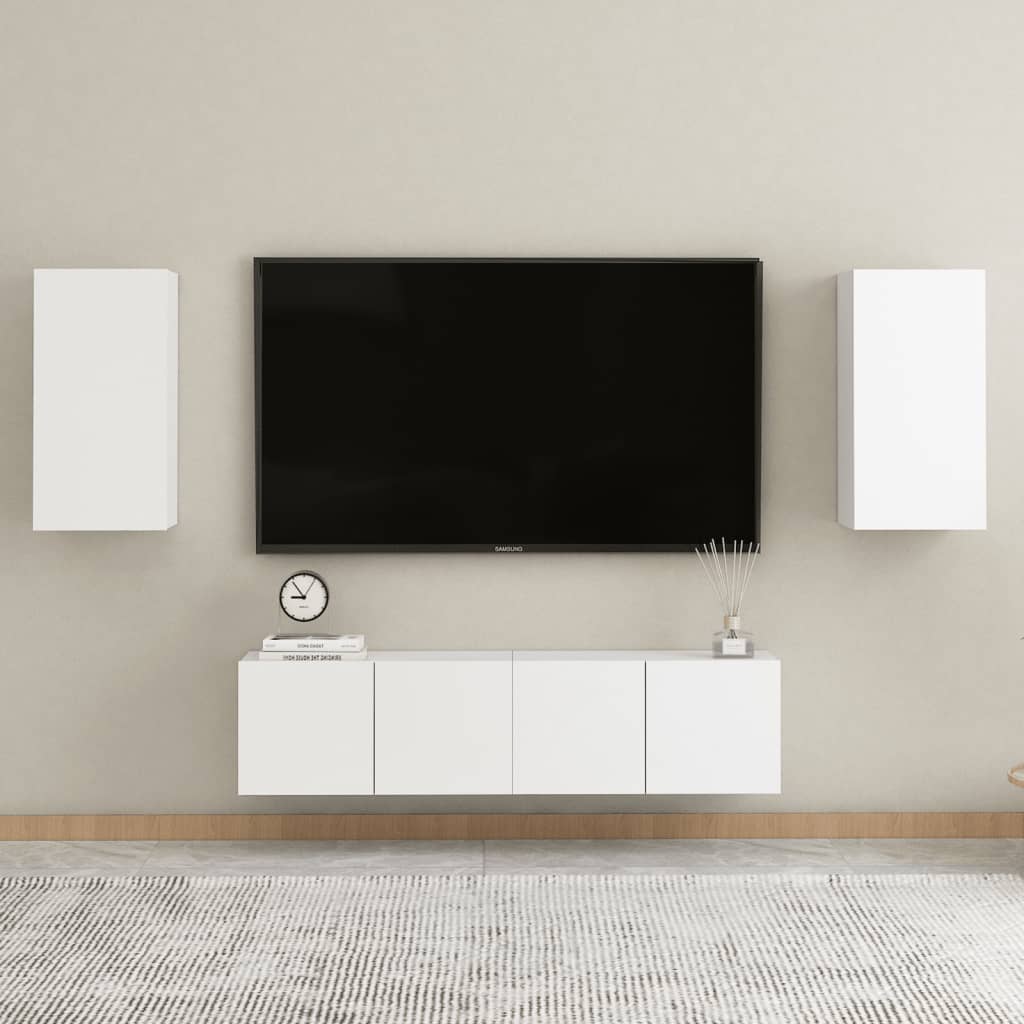 4 Piece TV Cabinet Set White Chipboard