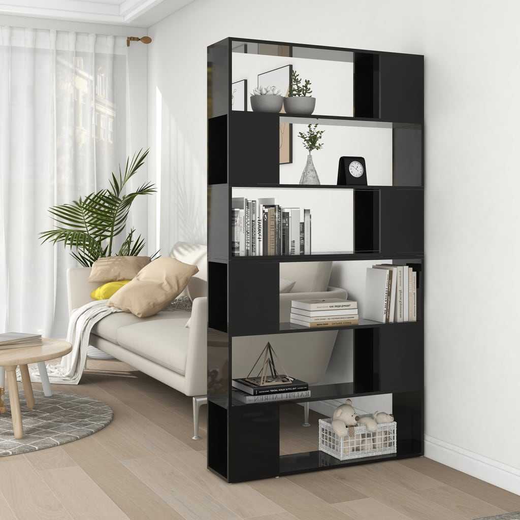 Book Cabinet Room Divider High Gloss Black 100x24x188 cm