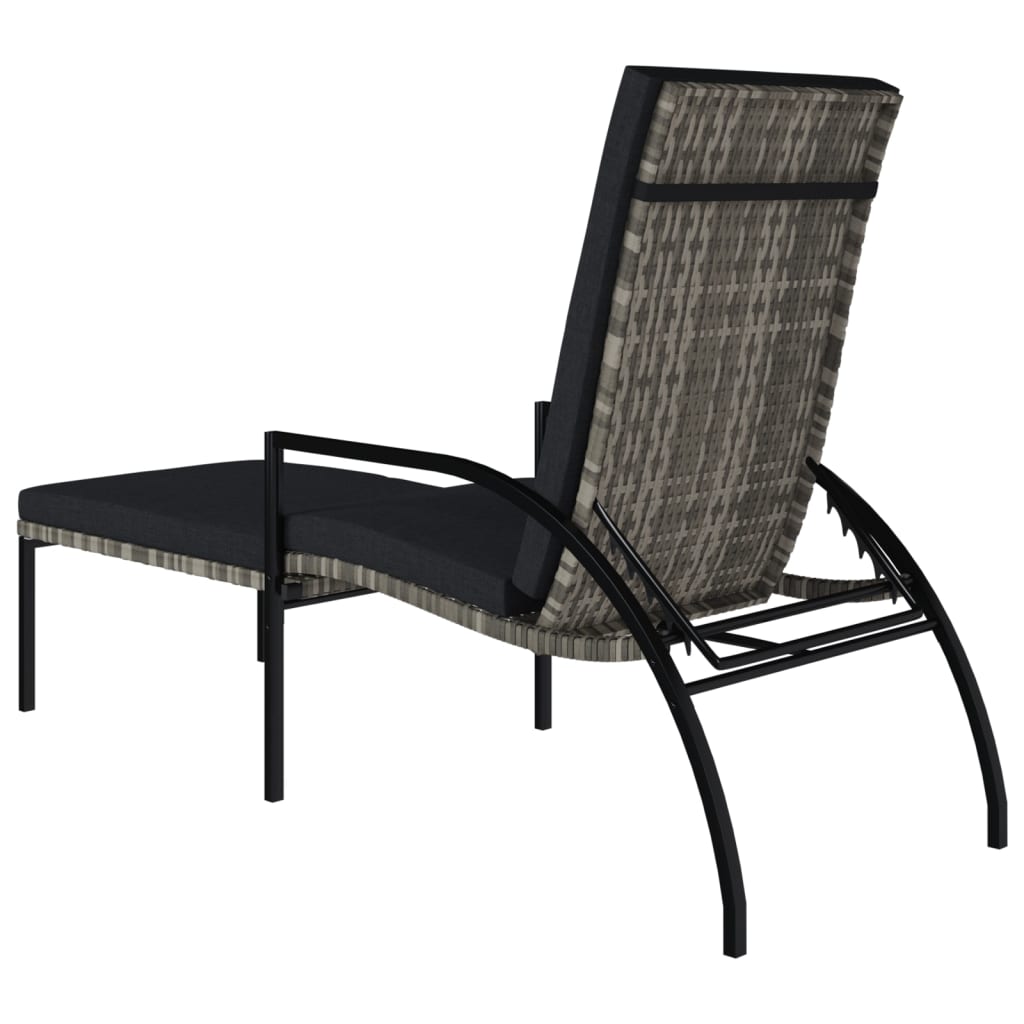 Sun Lounger with Footrest PE Rattan Grey