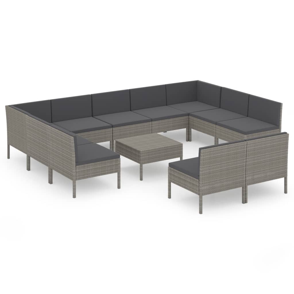 12 Piece Garden Lounge Set with Cushions Poly Rattan Grey