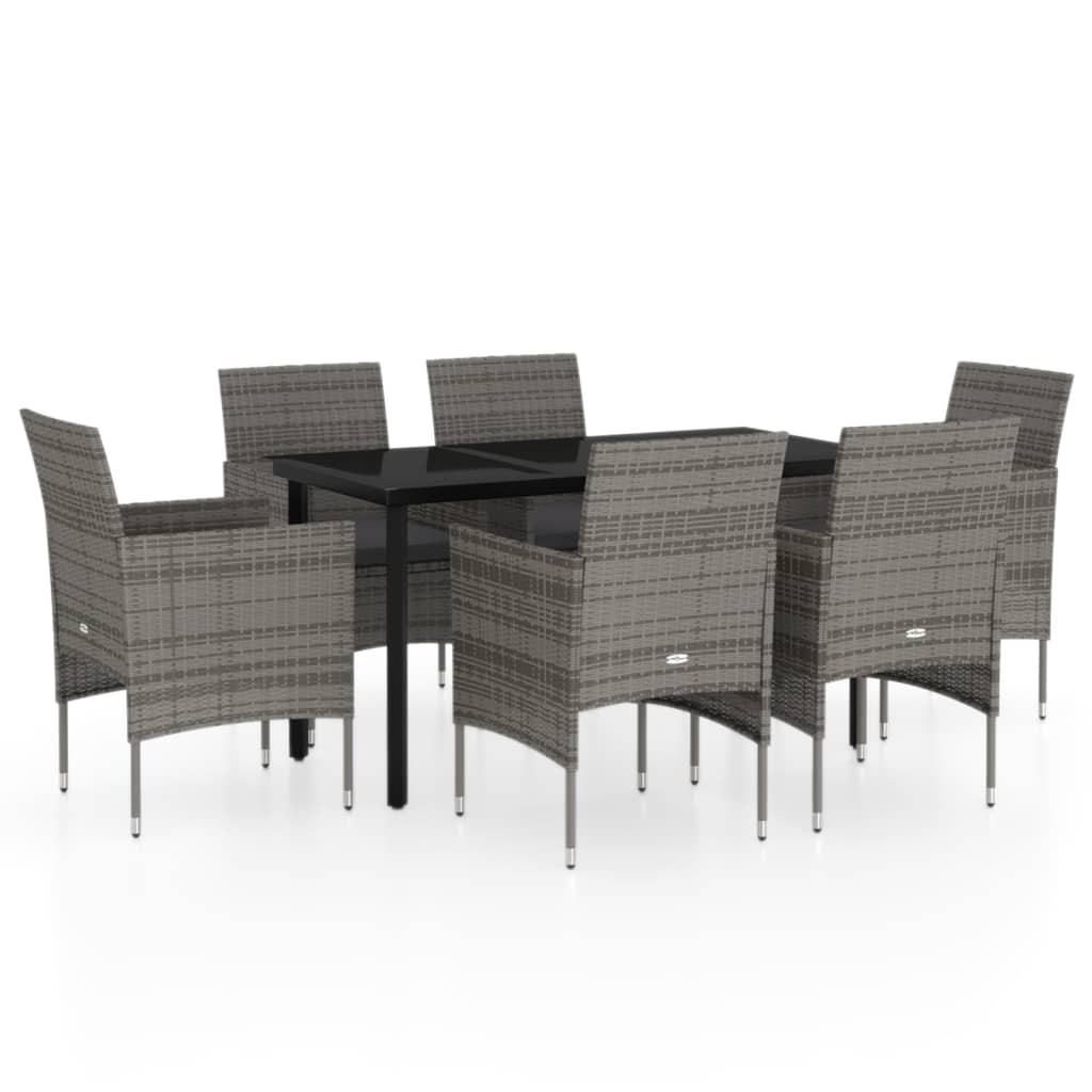 7 Piece Garden Dining Set with Cushions Grey and Black