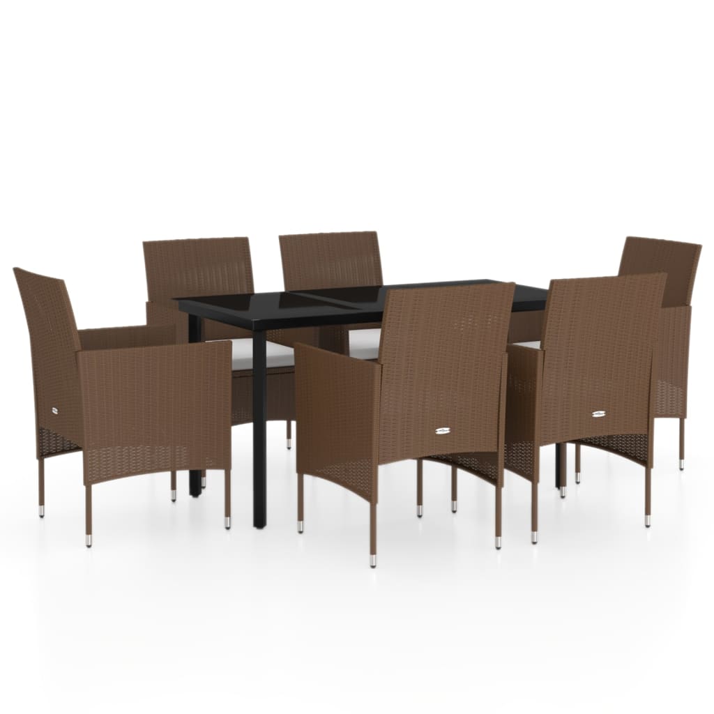 7 Piece Garden Dining Set with Cushions Brown and Black
